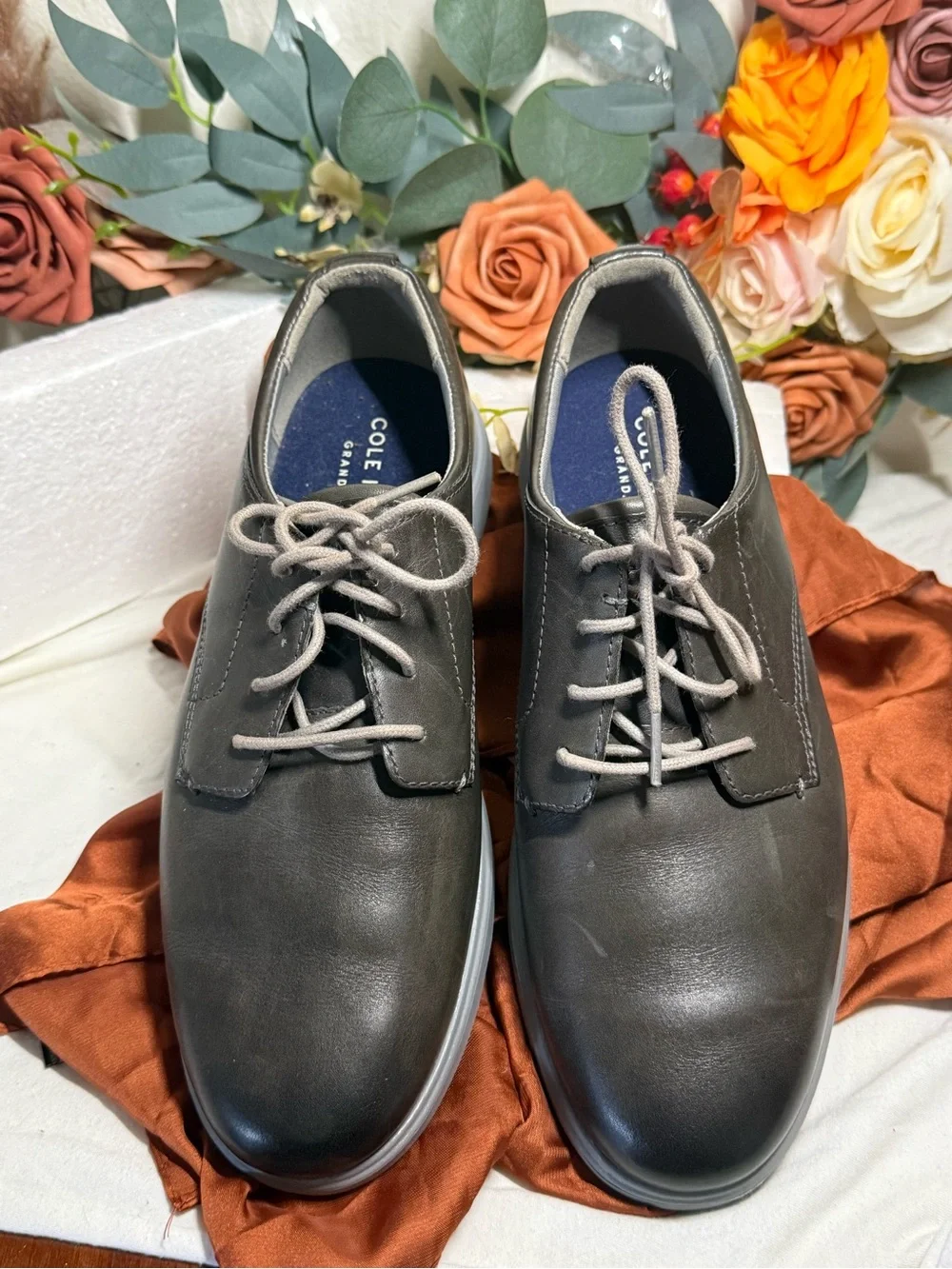 Cole Haan Gray Leather Derby Lace-Up Shoes